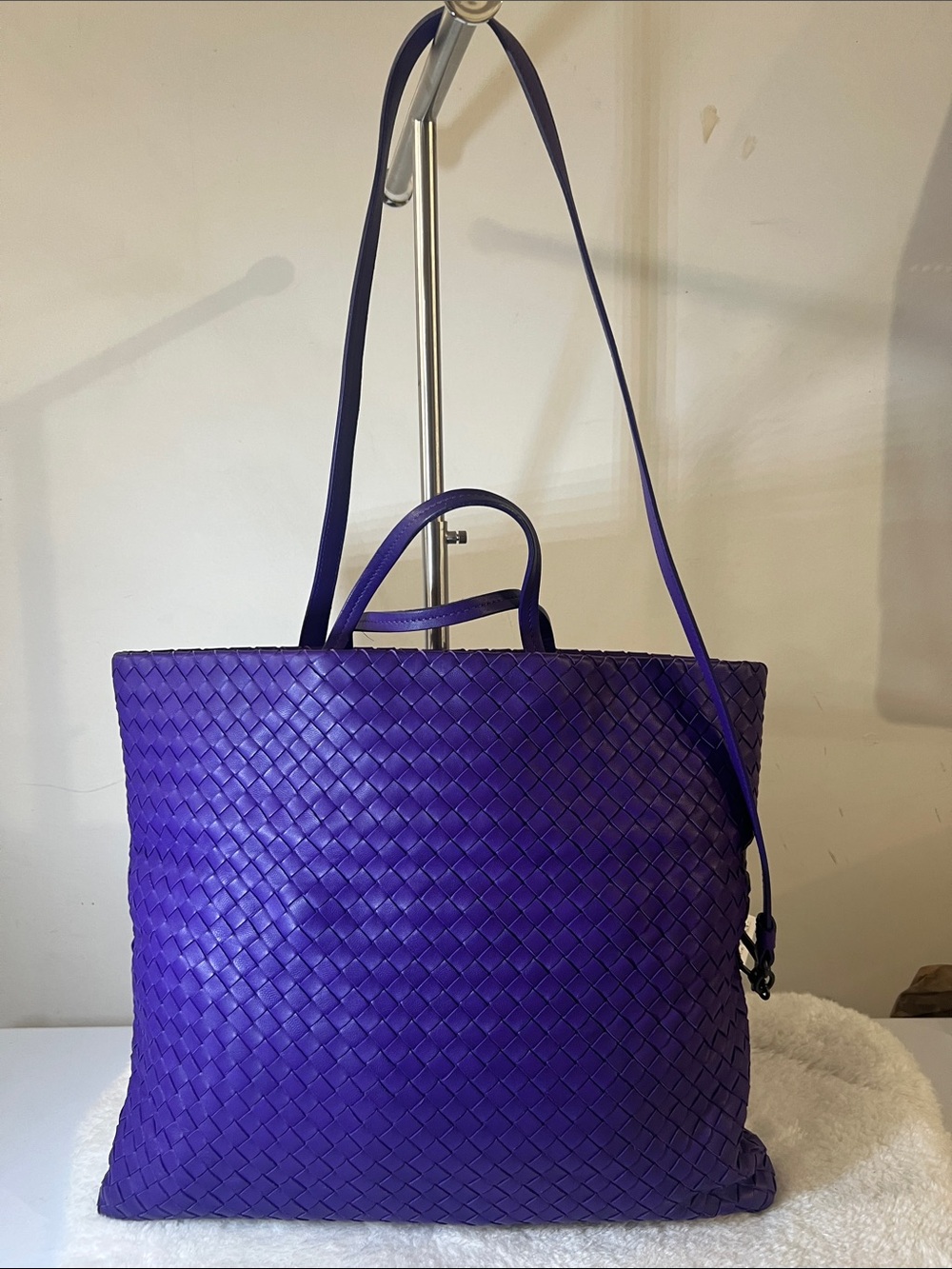 Woven Leather Tote Bag - Purple